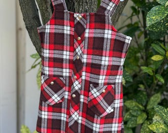 Vintage 1970s School Girl Plaid Jumper Dress