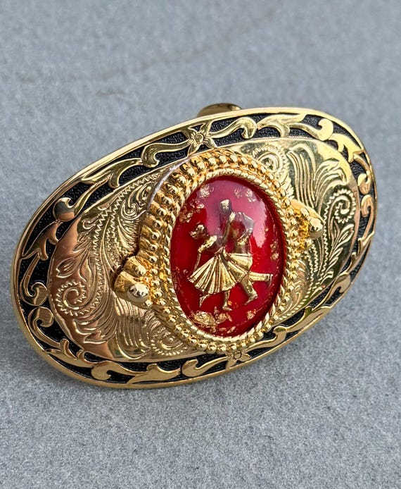 Vintage Oval Gold Belt Buckle With Dancers - Etsy display picture 1