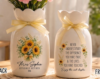 Personalized Retirement Ceramic Flower Vase, Teacher Retirement Gift, Retired Teacher Gift, Retirement Vase Gift, Teacher Appreciation Gift
