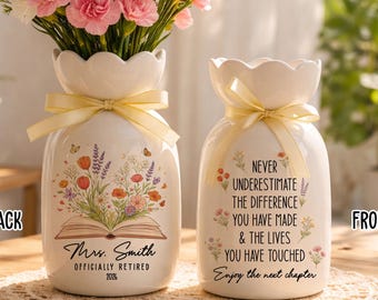 Personalized Retirement Ceramic Flower Vase, Teacher Retirement Gift, Retired Teacher Gift, Retirement Vase Gift, Teacher Appreciation Gift