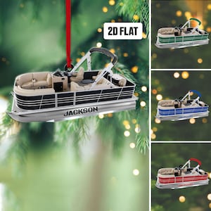 Personalized Pontoon Boat 2D Flat Ornament, Custom Pontoon Christmas Tree Ornament, Pontoon Christmas Home Decor, Pontoon Lover Gift