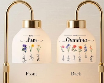 Personalized First Mom Now Grandma Candle Warmer Lamp With Birth Flower, Mother's Day Gift For Her, Mom Garden Light Birthday Gift