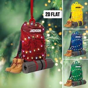 Personalized Hiking Bag 2D Flat Ornament, Custom Name Hiking Bag Ornament, Hiking Bag Christmas Ornament, Hiking Lovers Ornament Decoration