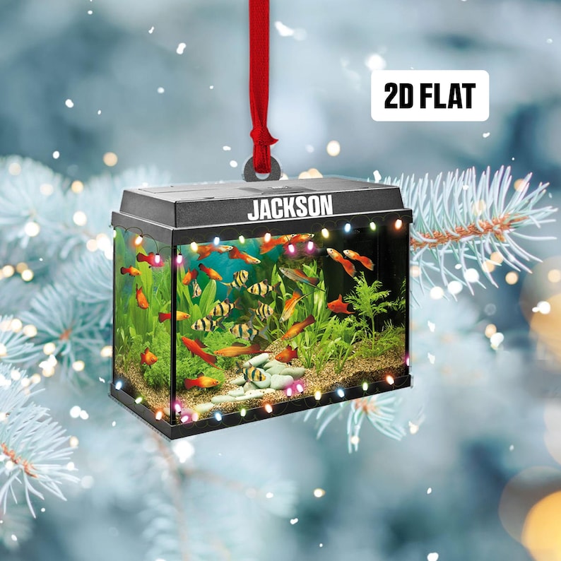 Personalized Aquarium Fish Tank 2D Flat Ornament, Custom Name Christmas
