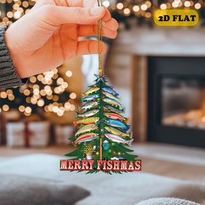 Fishing Flat 2D Ornament, Merry Fishmas Christmas Tree Ornament, Fishing Lover Ornament, Fish Ornament, Christmas Gift for Dad, Fisherman