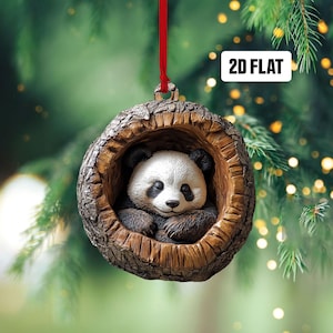 Panda 2D Flat Ornament, Panda Sleeping Rearview Mirror Car Accessories, Panda Christmas Ornament, Holiday Gift for Panda Lover, Animal Lover