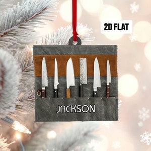 Personalized Chef 2D Flat Ornament, Chef Knife Set Christmas Ornament, Love Cooking Christmas Ornaments, Chef Ornament Gift, Kitchen Decor
