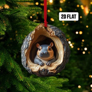 Cute Baby Hippo Moo Deng 2D Flat Ornament, Hippo Rearview Mirror Car Accessories, Hippo Christmas Ornament, Moo Deng Ornament, Pygmy Hippo