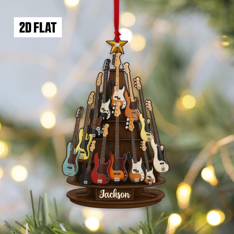 Personalized Bass Guitar 2D Flat Ornament, Guitar Christmas Ornament ...
