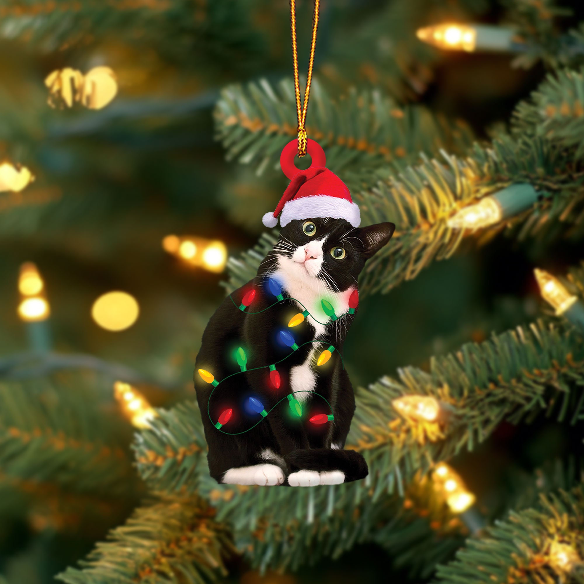 Tuxedo Cat Flat 2D Ornament, Cat Christmas Tree Ornament, Black & White ...