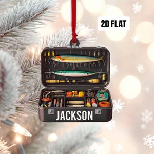 Personalized Fishing Tackle Box 2D Flat Ornament, Custom Name Christmas Ornament, Fisherman Ornament, Fishing Dad Ornament, Gifts for Him