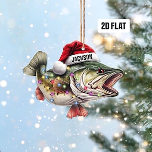 Personalized Fishing 2D Flat Ornament, Custom Name Christmas Ornament, Fisherman Ornament, Bass Fish Dad Ornament, Gifts for Him, Dad