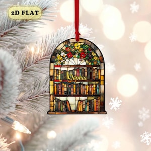 Personalized Book Store 2D Flat Ornament, Custom Name Christmas Ornament, Bookshelf Ornament, Bookstore Ornament For Book Lovers, Decor Gift