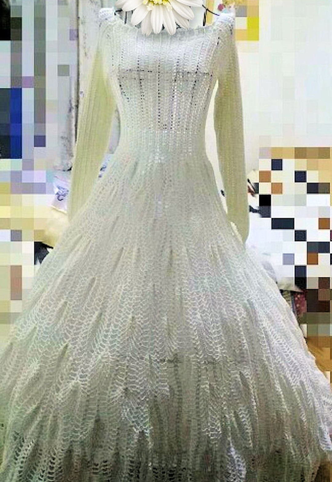 Crochet White Pineapple Stitch Wedding Dress. FREE INTERNATIONAL ...