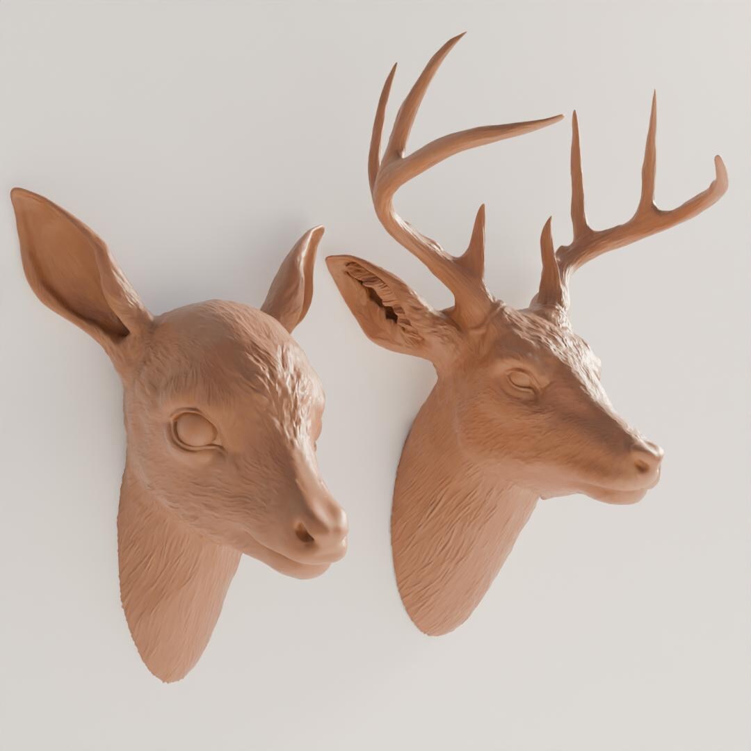 Dear and Doe Head STL File Wall Sculpture 3dprint Deer & Doe 3dprint ...
