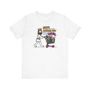 Grappig T-shirt Jezus zou zijn winkelwagen retourneren | T-shirt met religieuze humor | Cart Narcs Ode