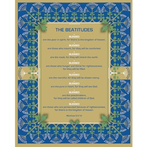 Beatitudes Wall Art for Christian Home Decor Faith Based Print Inspirational Christian Art Poster of Beatitudes Scripture Quote Art Blessed