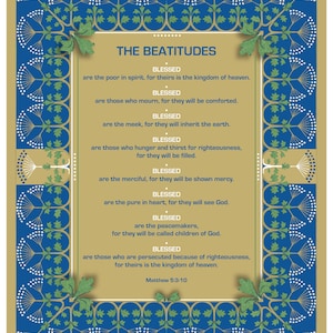 Beatitudes Wall Art for Christian Home Decor Faith Based Print Inspirational Christian Art Poster of Beatitudes Scripture Quote Art Blessed