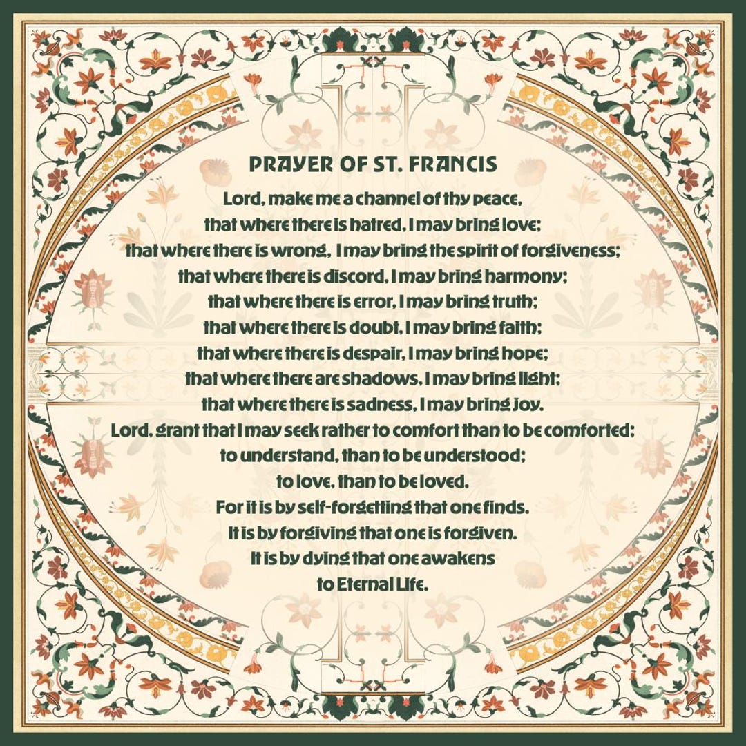 PRINTED, Prayer of St. Francis Poster, 12"x12" or 10"x10"; Christian ...