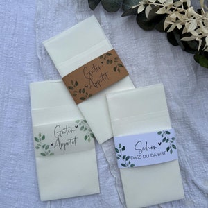 Fascetta porta tovaglioli | decorazione da tavola | Buon appetito | È bello averti qui | Eucalipto | carta kraft | matrimonio | per l'autostampa