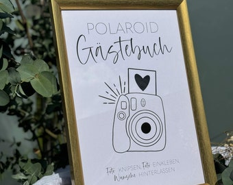 Polaroid Gästebuch Schild, Digitaler Download Polaroid Gästebuch Hochzeitsschild als PDF zum Selbstausdrucken, 4 Formate, Fotos der Gäste