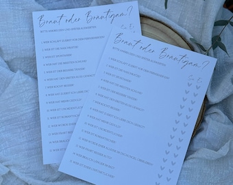 Wedding Quiz/Bride or Groom Game to print yourself in PDF format
