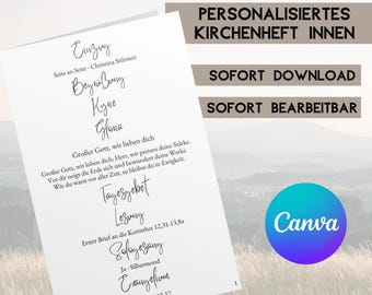 Church booklet inside, wedding booklet, wedding booklet, personalized, free wedding or church wedding download for self-printing, Canva template