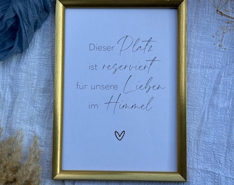 This place is reserved | Wedding sign thoughts of the deceased | Memorial sign wedding | Remembrance of the deceased to print yourself