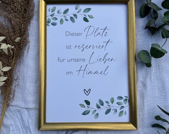 This place is reserved | Wedding sign thoughts of the deceased | Memorial sign wedding | Remembrance of the deceased to print yourself