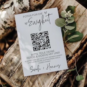 Fotos para la eternidad | Señal de código QR para compartir fotos para imprimir usted mismo | Plantilla de Canva editable | 4 formatos | Plantilla de Canva