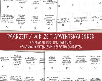 Calendario de Adviento en pareja en vaso Contenido Preguntas para la pareja, Hora de imprimir, Descarga instantánea en formato PDF A7 Formato A4 para autoimpresión