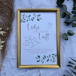 L'amore è nell'aria: download digitale del cartello con bolle di sapone, cartello del matrimonio come PDF per l'autostampa in 4 formati, matrimonio