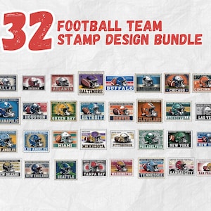 32 Football Team Stamp Design Bundle | PNG Digital Download | Sports Logo Clipart