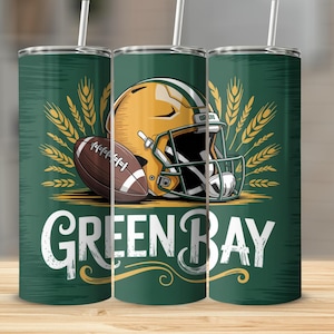 Greenbay 20oz Skinny Tumbler Wrap PNG, Sport 20oz Tumbler PNG, Mascot Sublimation Tumbler PNG Digital Download