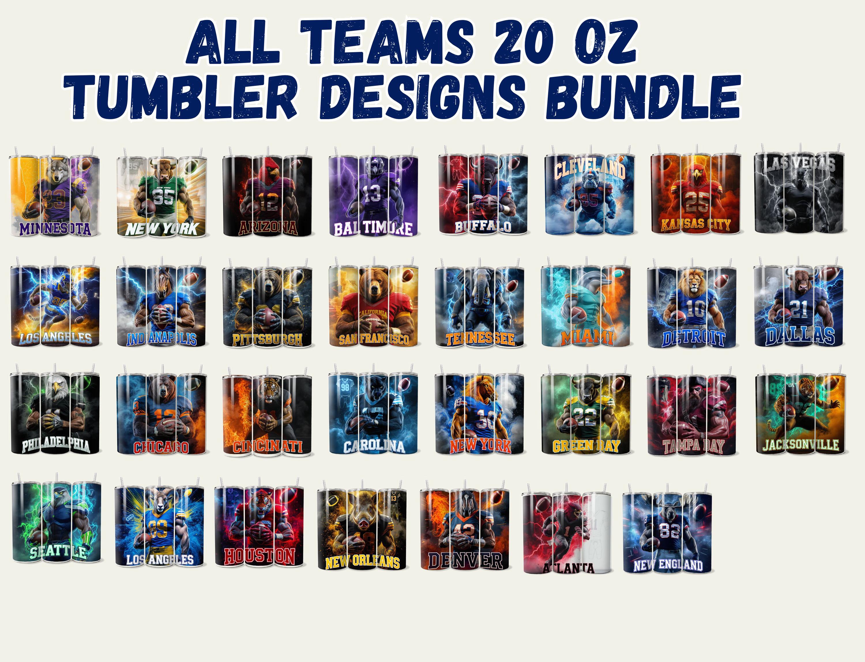 Football Tumbler Wrap Bundle: 32 Team Mascot Designs (PNG Digital Download)
