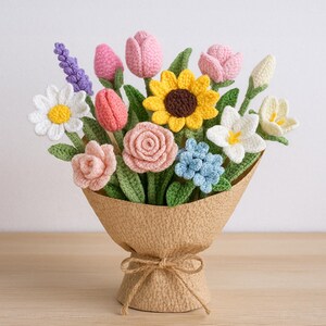Radiant Floral Bouquets Crochet Patterns Bundle Yellow Daisy Pattern, Tulip Pattern, Sunflower Pattern, Narcissus Pattern,Mini Rose Pattern