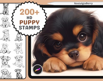Procreate Brushes: Puppy Paradise, 200+ Dog Puppy Lineart Stamps and Brushes for Digital Art, Crafts, and Tattoos