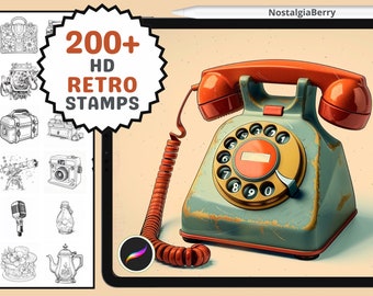 Procreate Stamps: Retro Tech Treasures, 200+ Vintage Stamps for Procreate, Phones, Cars, Toys, and More