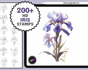 Selos Procreate: Pacote de Selos de Flores de Íris, Mais de 200 Desenhos Florais Requintados