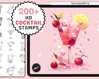 Procreate Stamps & Brushes: Cocktail Craze, 200+ Stamps and Brushes for Cocktails, Drinks, Glassware, Garnishes, and More