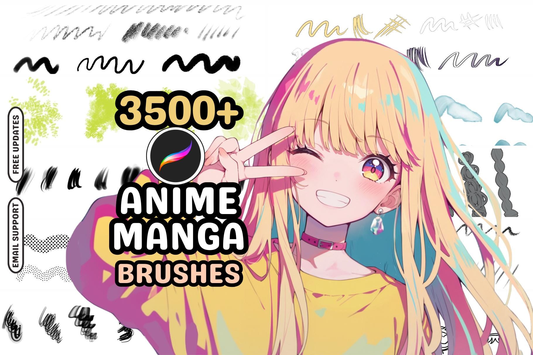 Pinceles para Procreate: Mega Bundle definitivo de Anime y Manga – 3500+ pinceles para anatomía, cabello, chibi, naturaleza, texturas y FX