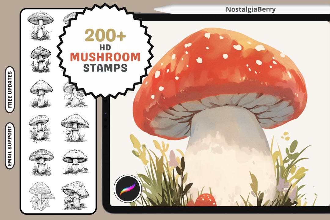 Procreate Stamps: Mushroom Stamp Pack, Over 200 Whimsical Designs - Etsy