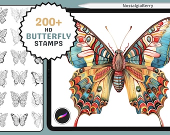 Procreate Stamps: Butterfly Bliss, 200+ Butterfly Lineart Stamps for Art, Tattoos, Stickers, Coloring Pages
