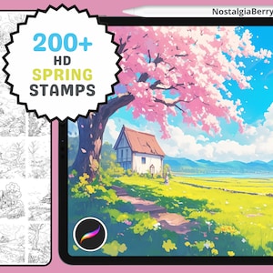 Procreate Stamps: Spring Lineart Background Pack, Over 200 Seasonal Designs