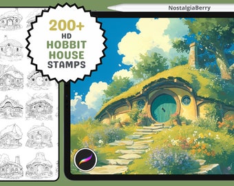 Procreate Stamps: Hobbit Haven Pack, 200+ Hobbit House Lineart Background Stamps for Procreate
