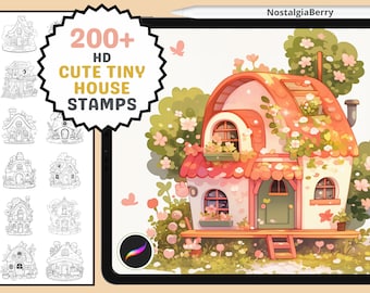 Procreate Stamps: Kawaii Cottage Collection, 200+ Tiny Cute Kawaii House Stamps for Procreate, Vintage and Adorable