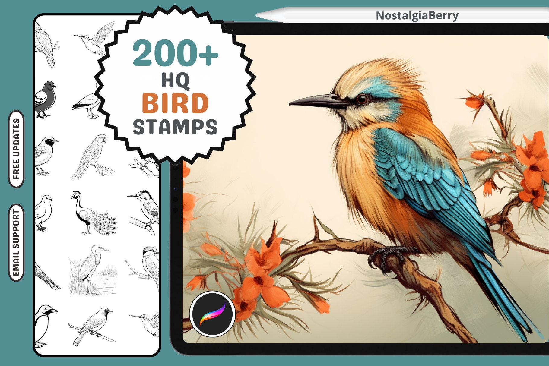 Procreate Bird Stamps & Brushes â 200+ Avian Line Art: Eagles, Sparrows, Parrots, Owls & More