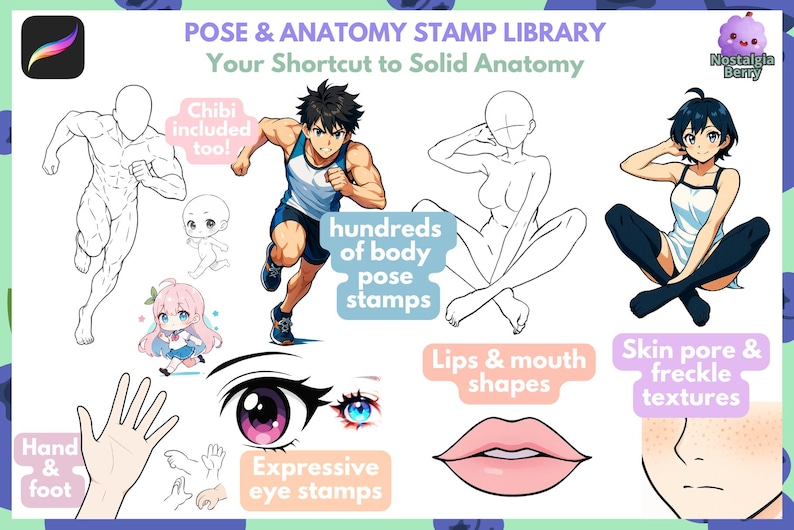Procreate Brushes: Ultimate Anime and Manga Collection, 3500+ Brushes for Nature, Anatomy, Hair, Chibi, Textures, and Effects image 7