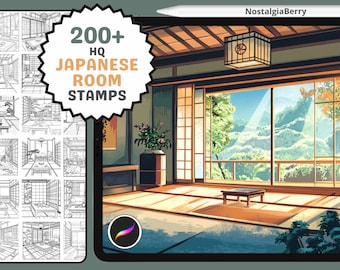 Procreate Stamps & Brushes: Japanese Tranquility, 200+ Lineart Stamps and Brushes for Traditional Rooms, Tatami, Shoji, and More