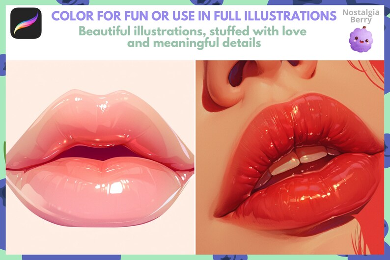Procreate Lips Procreate Brushes: Luscious Lips, 200+ Realistic Lip Lineart Stamps and ...